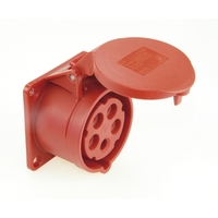 CEE mounting socket 32A, 5-pole, red, 400V, 6h, IP44  flange: 75x75mm