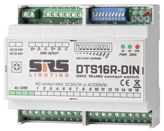 SRS DTS16R-DIN DMX switching unit, 16 channel NO contact