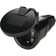 Schuko socket Profi rubber with cover-cap for 3x2,5mm² black IP54