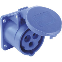 CEE mounting socket 16A, 3-pole, blue, 230V, 6h, IP44  flange: 70x70mm