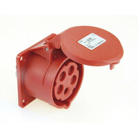 CEE mounting socket 16A, 5-pole, red, 400V, 6h, IP44  flange: 70x70mm