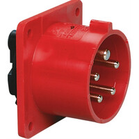 CEE mounting plug 32A, 5-pole, red, 400V, 6h, IP44  flange: 70x70mm