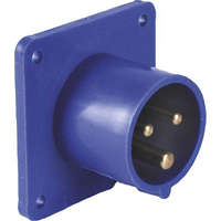 CEE mounting plug 16A, 3-pole, blue, 230V, 6h, IP44  flange: 70x70mm