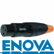 ENOVA XL23FB-W XLR Kabelstecker Weibchen 3-polig IP67 schwarzes Metallgehäuse und orange Kabeltülle Lötanschluss
