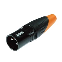 ENOVA XL23MB-W XLR cable connector male 3-pin IP67 black metal housing and orange boot solder cups