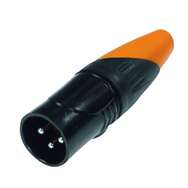 ENOVA XL23MB-W XLR Kabelstecker Männchen 3-polig IP67 schwarzes Metallgehäuse und orange Kabeltülle Lötanschluss